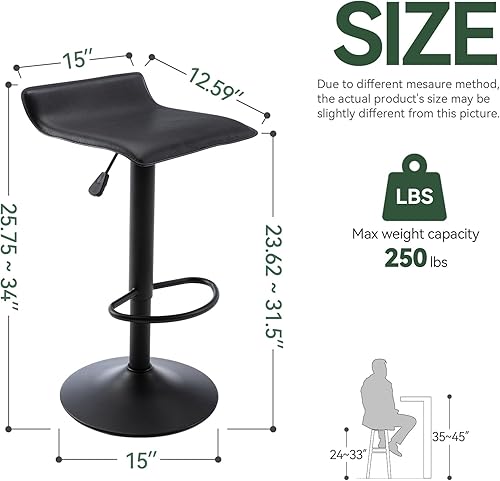 Miniatura 22 de Vogue Furniture Direct Juego de 2 taburetes de bar ajustables, modernos taburetes de bar giratorios de piel sintética para elevador de aire, silla