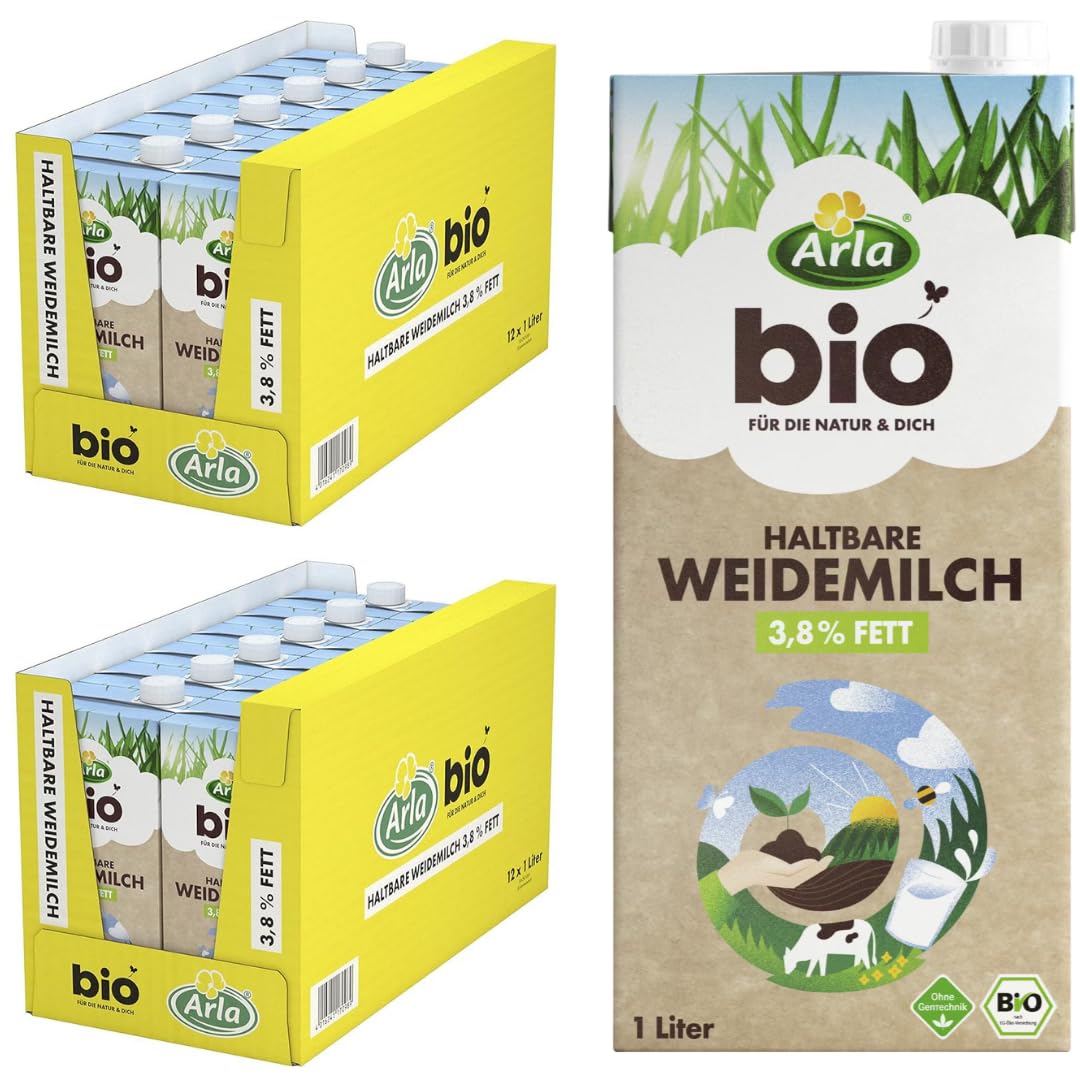 ALRALA Haltbare Weidemilch H-Milch fettarme milch% 3,8 Fett Haltbare Milch 1000 Mililiter, 24 er