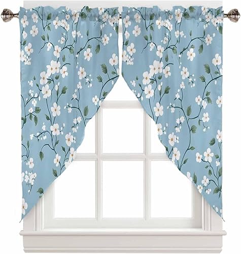 FuturehomeStar Swag Curtain Valance for Windows, Retro Country Flowerbranch Rod 