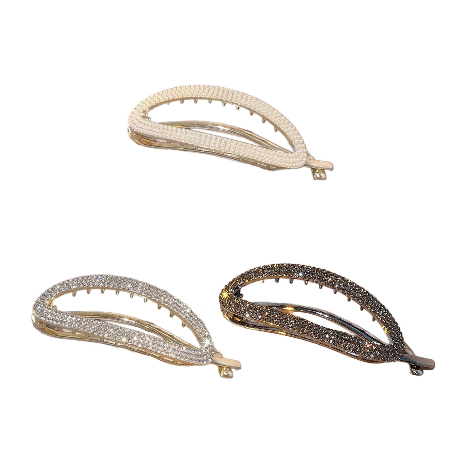 YUXITA Rhinestones Banana Hair Barrettes Slip Resistant Grip For Women Girls High Ponytail Styling Accessories