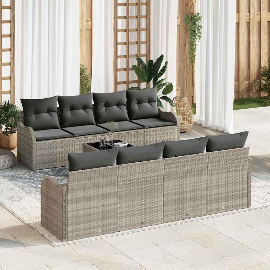 Ensemble Canapés Jardin Polyratan Gris Claire 6 Pièces avec Table Verre