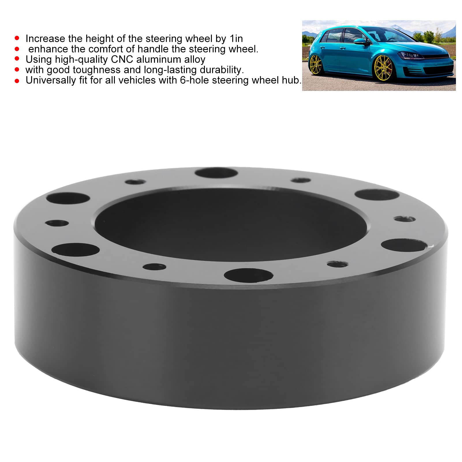 Stuurwiel Pad,1 inch Aluminium Stuurwiel Hub Spacer voor 5 6 Gat Wielen naar 3 Gat Adapter (Zwart