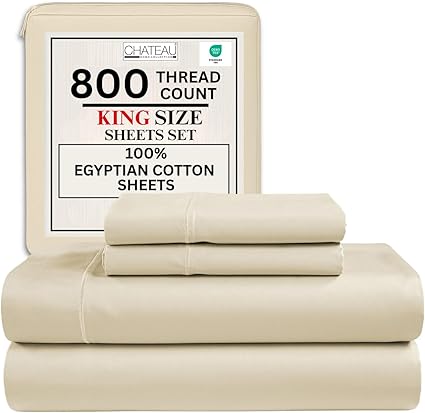 King Sheets Deep Pocket King Sheet Set,100% Cotton Bed Sheets, 800 Thread Count 4 PC Sateen Weave Luxury Bedding Sheet & Pillowcase Sets, Soft & Comfy Naturally Cool, No Pill Machine Washable- Ivory