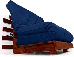 Sofá Cama Casal Futon Tokio Azul Royal Acquablock Madeira Maciça Cor Imbuia
