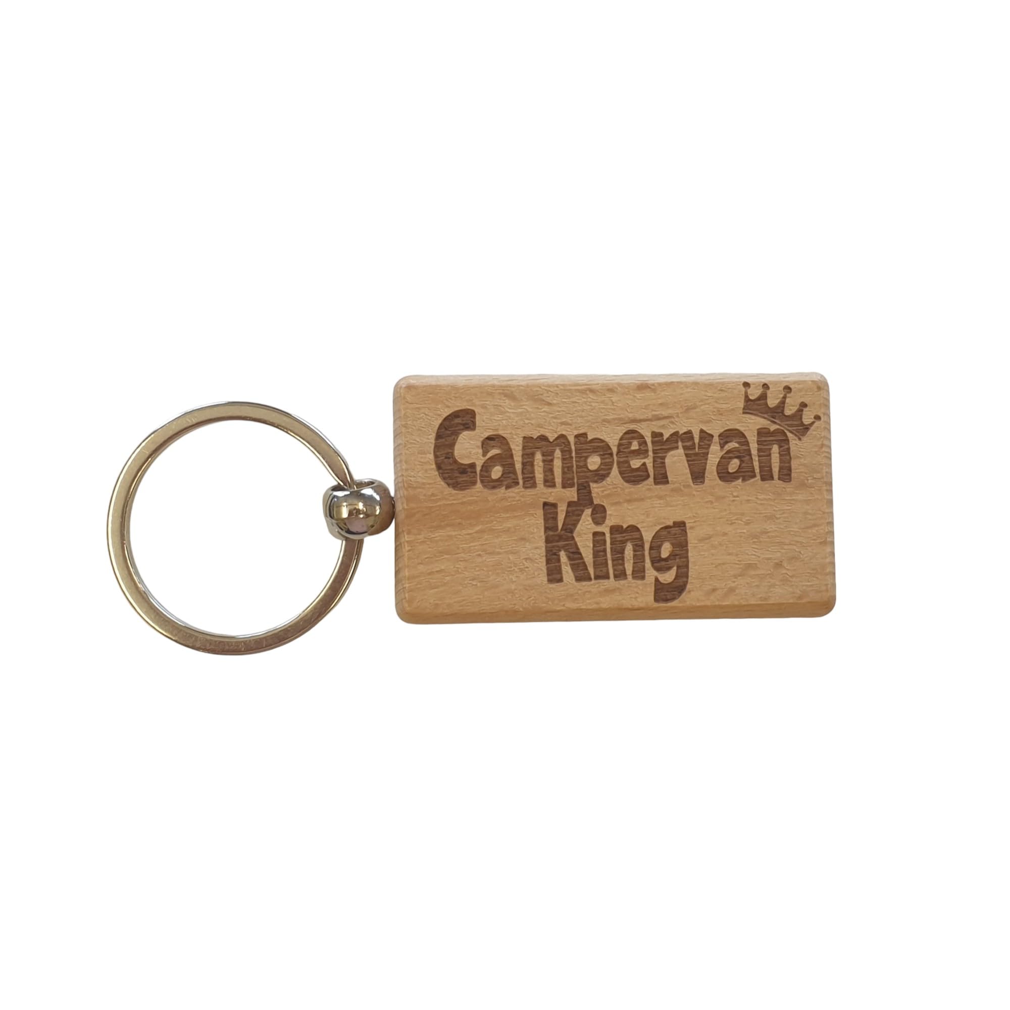 Decalarama Campervan Keyring Gift Campervan King Cute Engraved Wooden Key Fob Fun Novelty Nice Custom Present