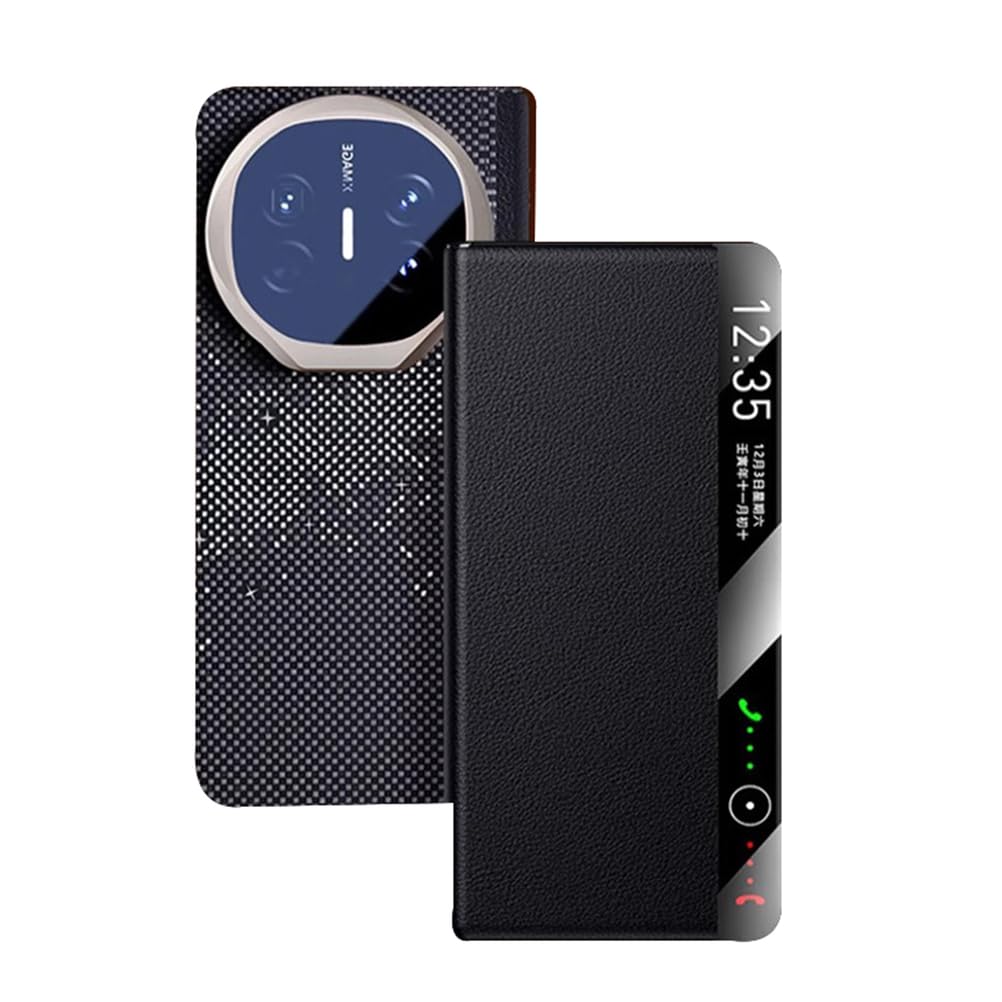 Magnetyczne etui do HUAWEI Mate X6, etui z prawdziwej skóry z podpórką, inteligentne okno boczne, ochrona przed wstrząsami, czarna, Mate X6