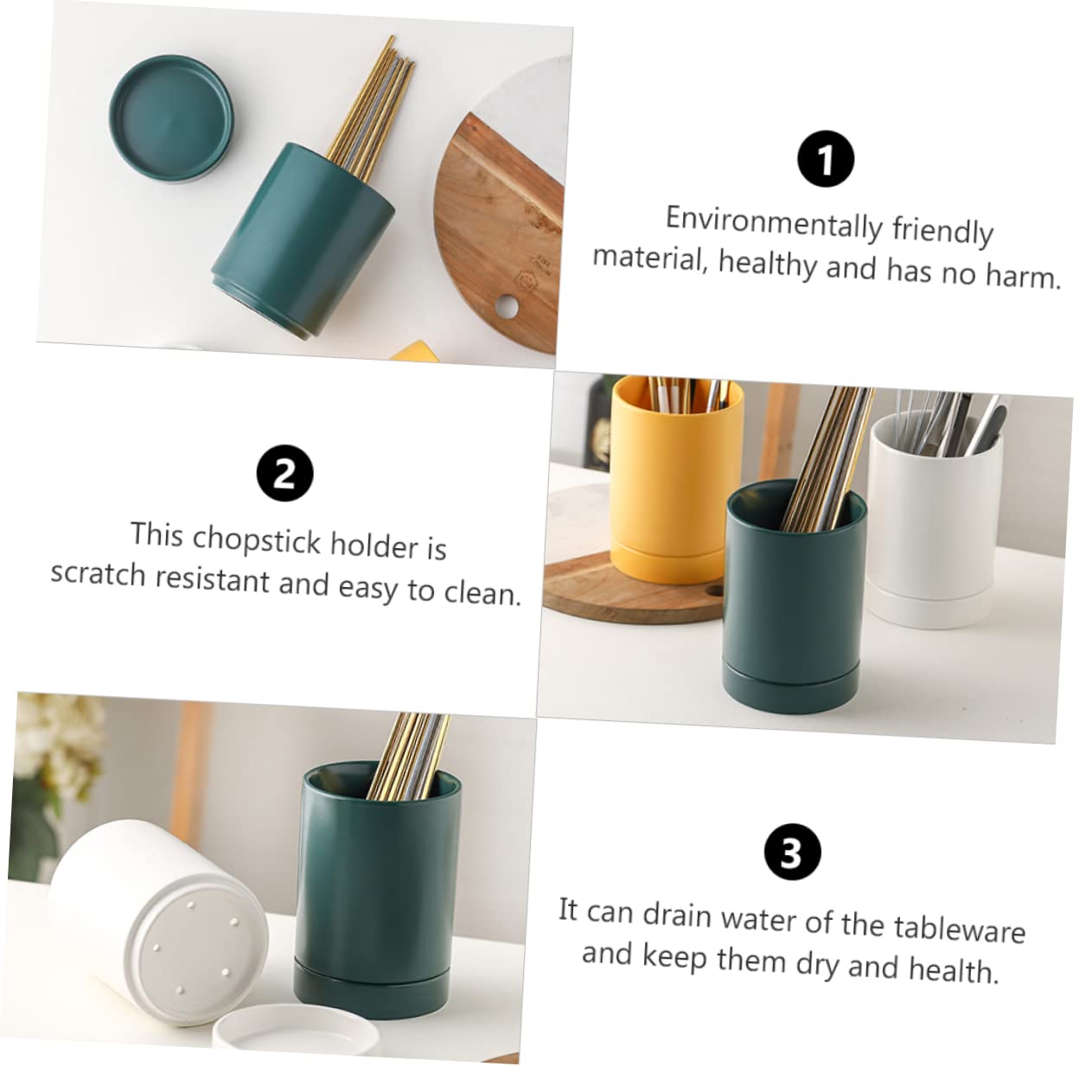 Cabilock 1set Ceramic Chopstick Holder with Base Draining Utensil Organizer for Kitchen Compact Chopstick Utensil Holder Easy to Clean and Scratch-resistant for Kitchen Counter Storage