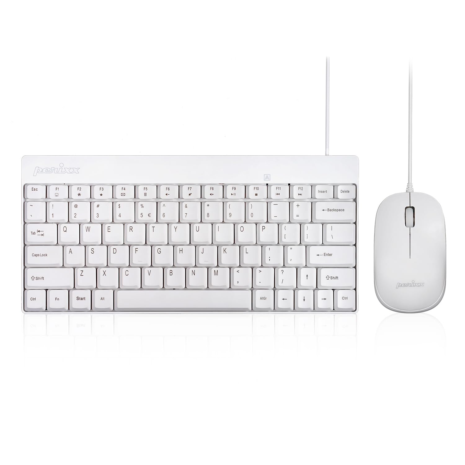 Perixx PERIDUO-212W, Wired Mini Keyboard and Mouse Set, USB Connection, White, US English Layout