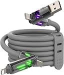 MFish 4-in-1 Multi-universel USB Câble de recharge – 240W Max Cord de chargeur rapide avec plusieurs connecteurs pour iPhone 16/15/14/13, iPad, Samsung, MacBook, Comprimés & Plus (Noir, 6.6Ft)