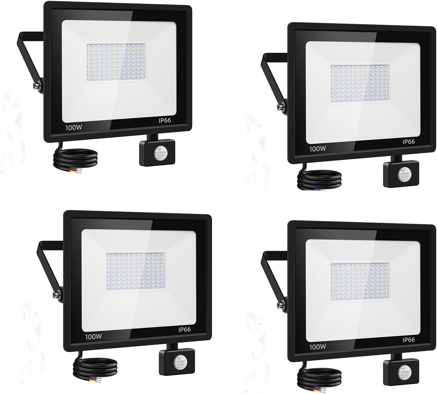 Viugreum 4 Pièce 100W Projecteur Led Détecteur de Mouvement avec Télécommande, Lumières de sécurité Extérieur 10000 LM Blanc froid 6500K IP66 étanche Eclairage Exterieur Led Garage Pour Patio, Jardin
