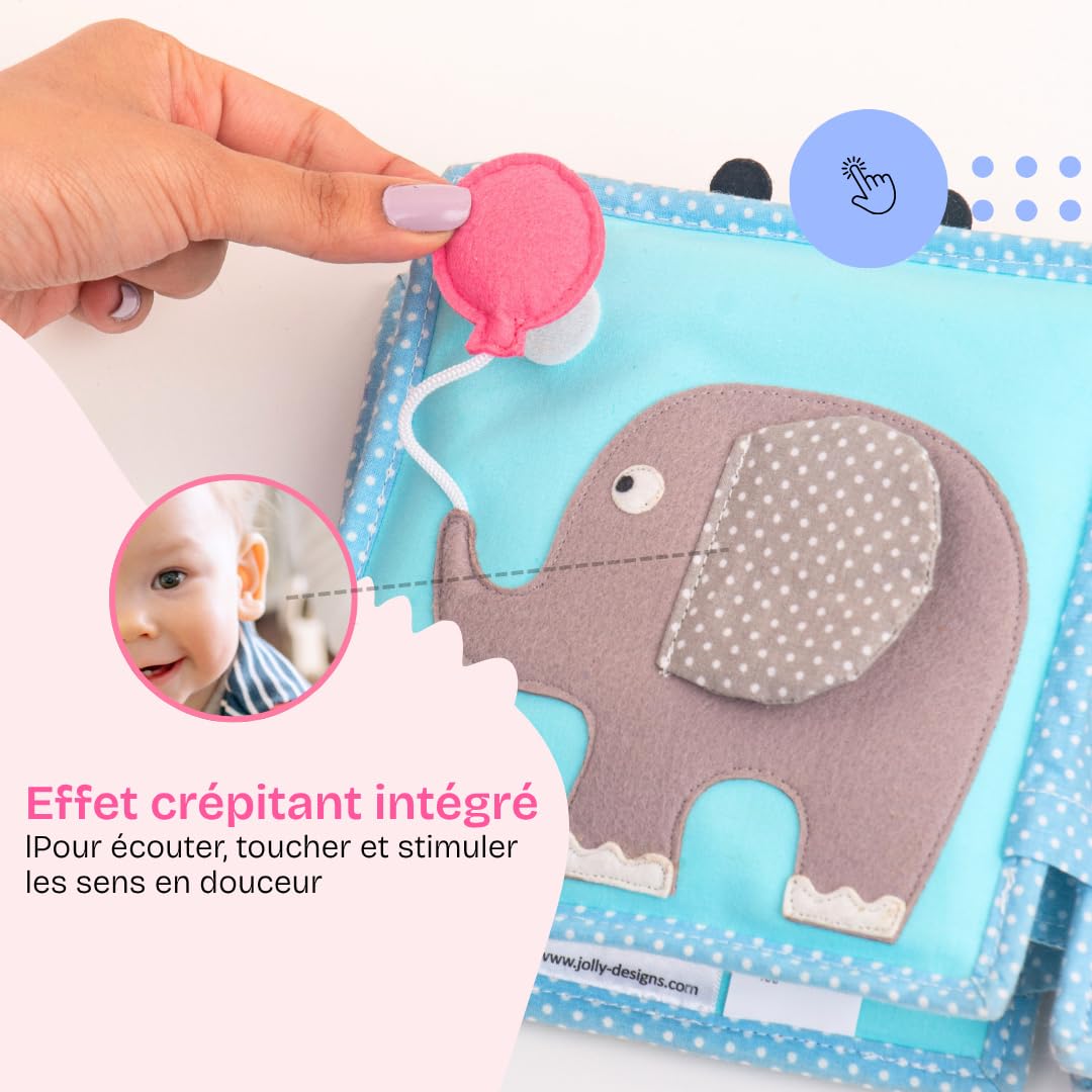 Jolly Design Mini Quiet Book Petite Abeille – Jouet Montessori dès 6 Mois – Livre sensoriel & Livre Tissu pour bébé – Busy Book Fait Main avec 6 Pages d’activités – Jouet éducatif & de Voyage