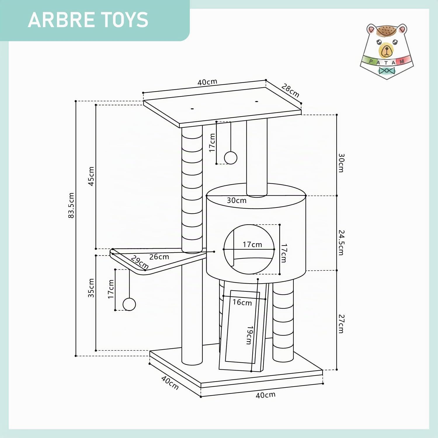 Tiragraffi per Gatti alto 83,5 cm, Graffiatoio in Sisal Casetta con Palline Gioco, Cuccia per Gatti - Toys Beige