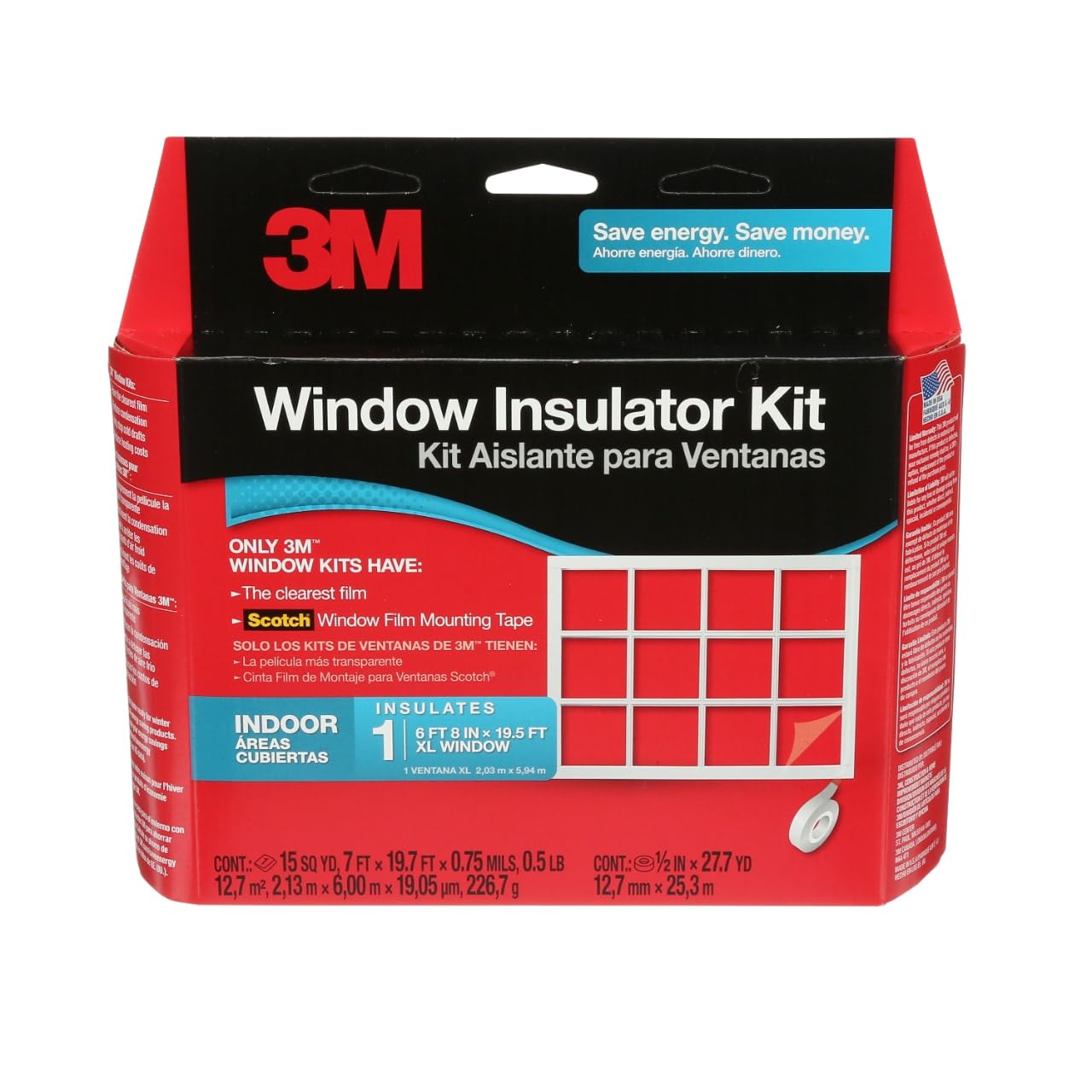 3M Indoor Window Insulation, Insulator Kit for 1 Window 6'-8" x 19.5' ft, Keeps Cold Air Out and Warm Air In, Includes Heat Shrink Window Film and Scotch Window Film Mounting Tape (2149W-6)