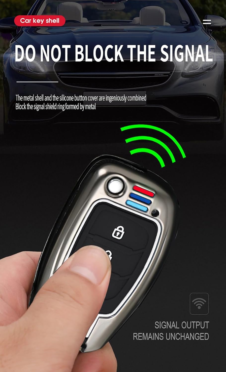 HIBEYO Flip 3 Button Key Fob Cover for Hyundai Tucson Sonata Fe Creta Mistra Elantra Ioniq Venue IX35 I10 I20 I30 I40 Solaris Kona Santa Fe Accessories Alloy+TPU Key Shell Cover-3 Button Black