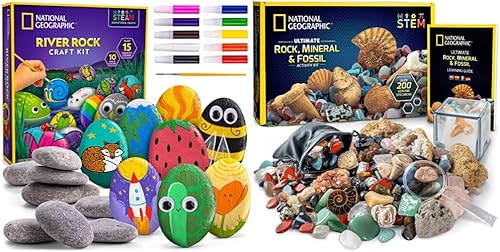 NATIONAL GEOGRAPHIC Kit de pintura en roca kit de arte y manualidades para niños rocas y fósiles juego de más de 200 piezas incluye geodas fósiles