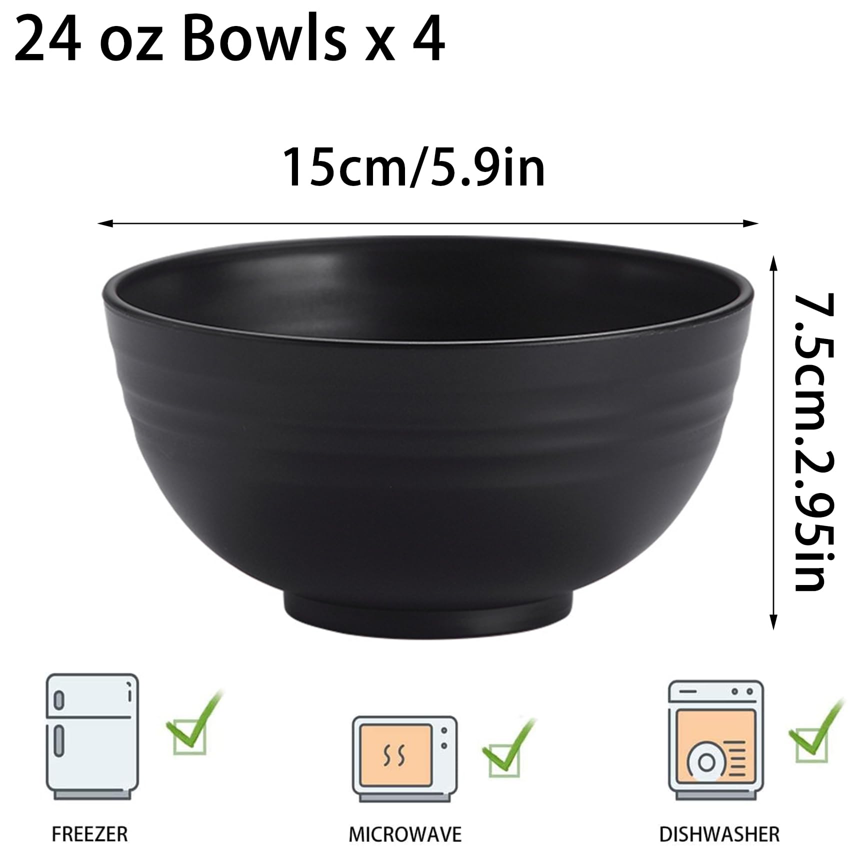 QHNTXQD Unbreakable Cereal Bowls, 24 OZ Lightweight Plastic Bowl Set of 4 - Image 2