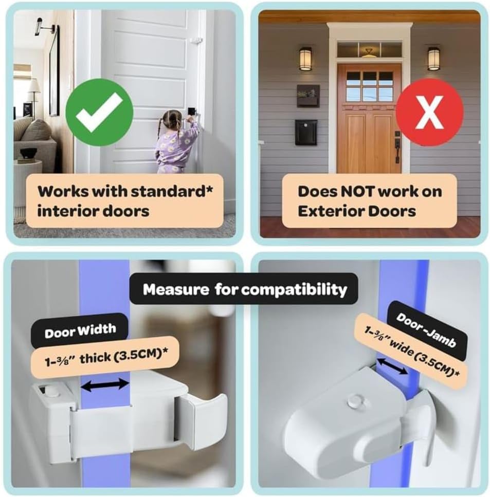 Child Safety Cabinet Locks with Adjustable, Simple Child Safety Lock for Doors, No Drilling or Tools Required for Installation, Easy to Installation Provides More Security for Your Baby & Pets (White)