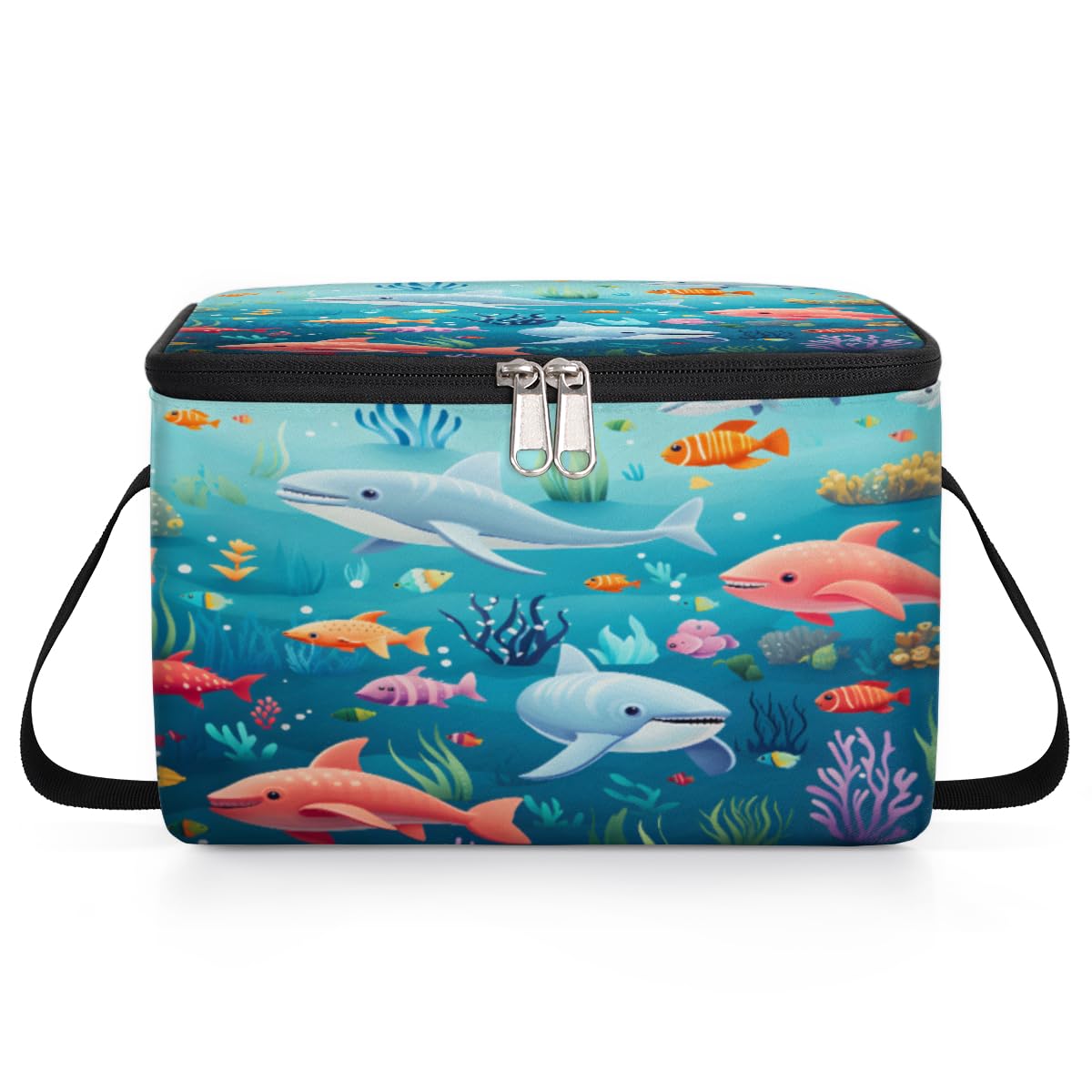 GzLeyigou Underwater Animal Fish Lunch Bags for Women Men 9 Cans, Hot & Cold Food Delivery Bag Insulated Grocery Bag Insulated Lunch Box Whale Coral Cooler Bag for Office Work Picnic Beach