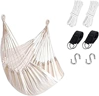 Vista 1 de KPX Silla de columpio colgante para exterior – Cómoda silla de columpio de árbol tamaño grande 110X130cm (sin cojines) - Capacidad de peso 330 Blanco