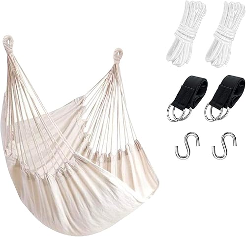 KPX Silla de columpio colgante para exterior – Cómoda silla de columpio de árbol tamaño grande 110X130cm (sin cojines) - Capacidad de peso 330 Blanco