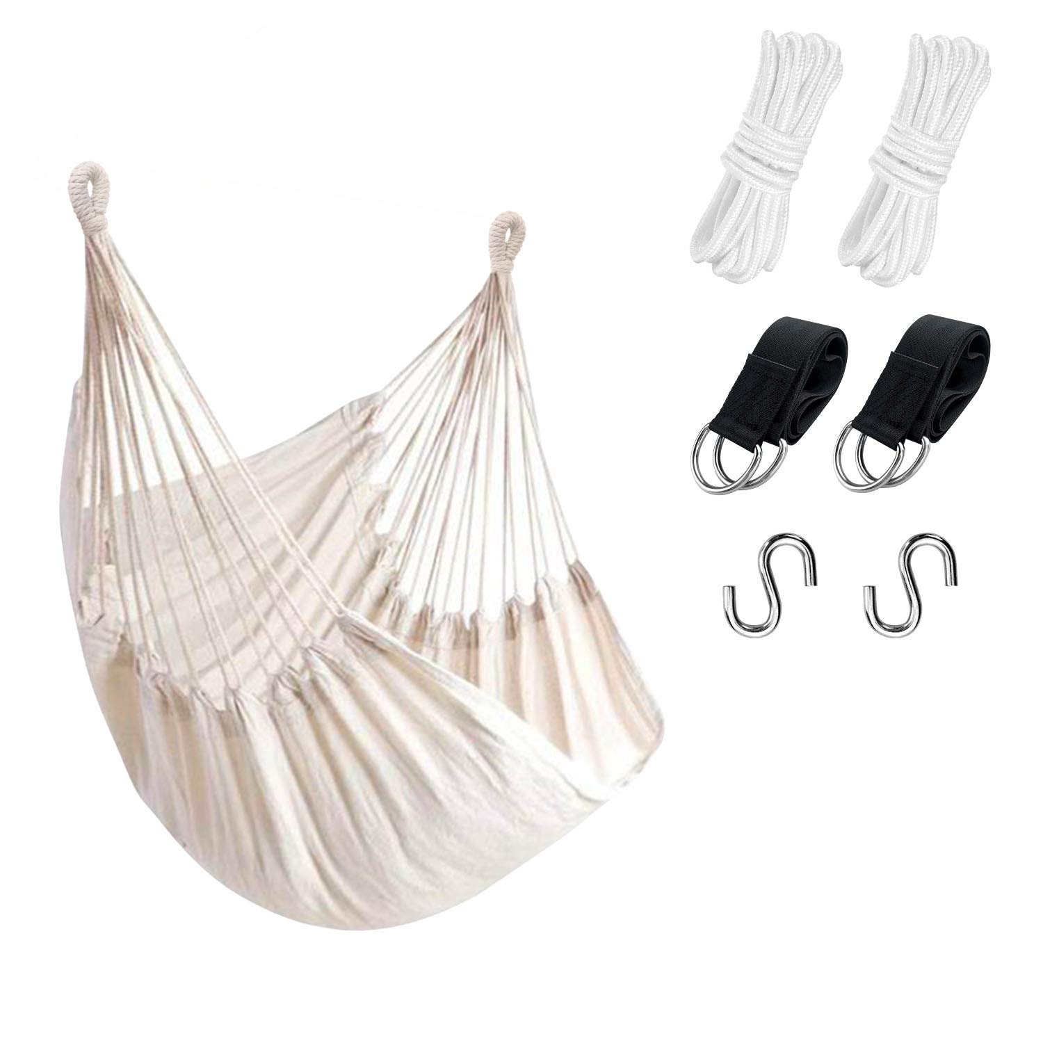 KPX Ourdoor Hanging Hammock Chair â€“ Comfortable Tree Swing Chair Large Size 110X130cm ï¼ˆWithout Pillowsï¼‰- 330 Lbs Weight Capacity (White)