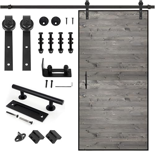 Vista 45 de S&Z tophand® Puerta de granero marrón de 20 pulgadas x 84 pulgadas con kit de herramientas corredizas de 5 pies, marco de acero inoxidable de 20 a