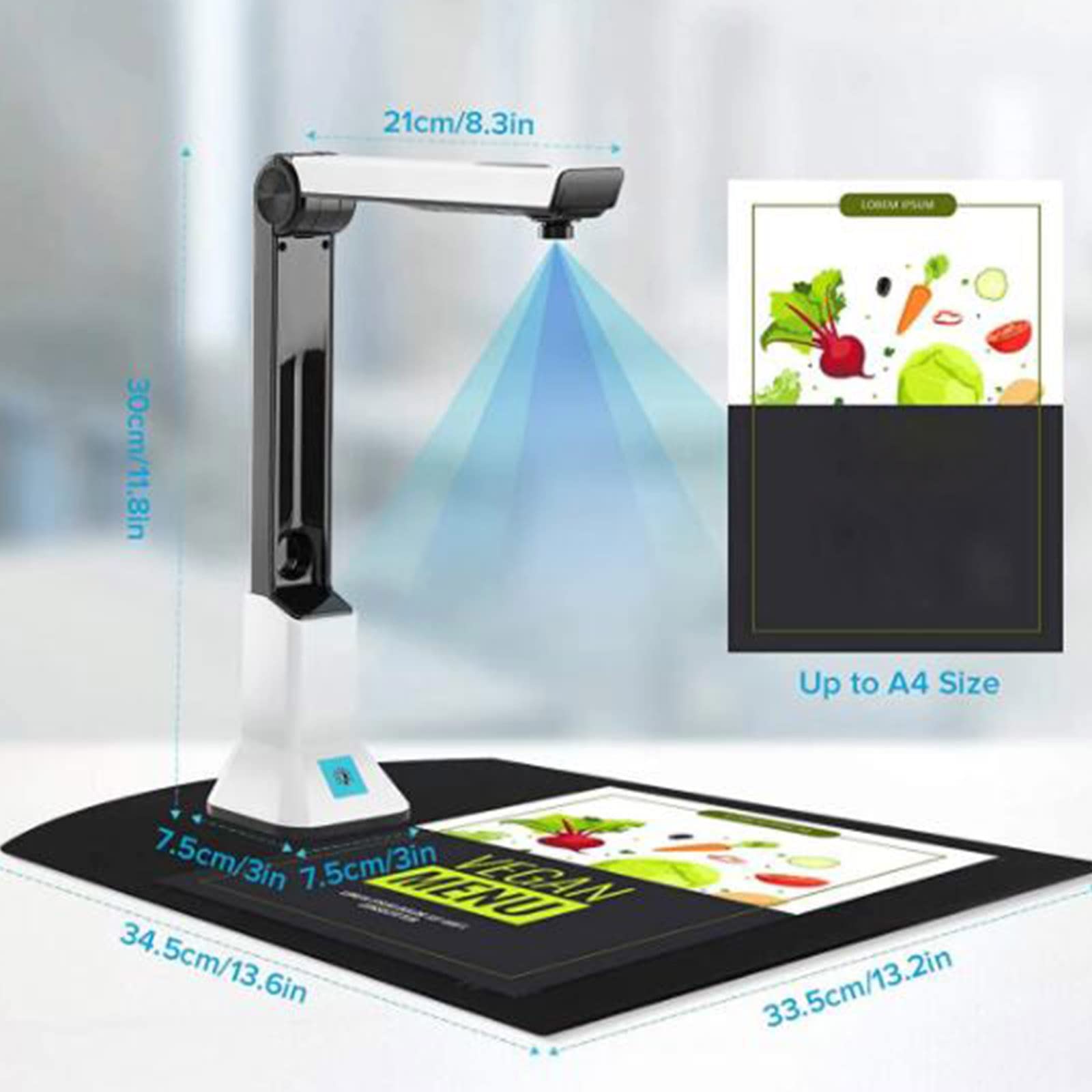 Escáner de cámara de documentos para profesores, escáner de libros A4 de 8 MP con corte inteligente de aplanamiento automático, captura portátil para uso en aula y oficina