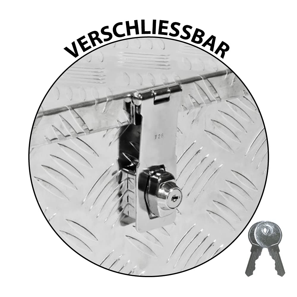 Trucky Truckbox aus Aluminium, Modell D015, 50x14x20cm, Abschließbar, Robustes Riffelblech, Deichselbox Für Werkstatt, Auto, Hobby Alu Kiste Anhängerbox