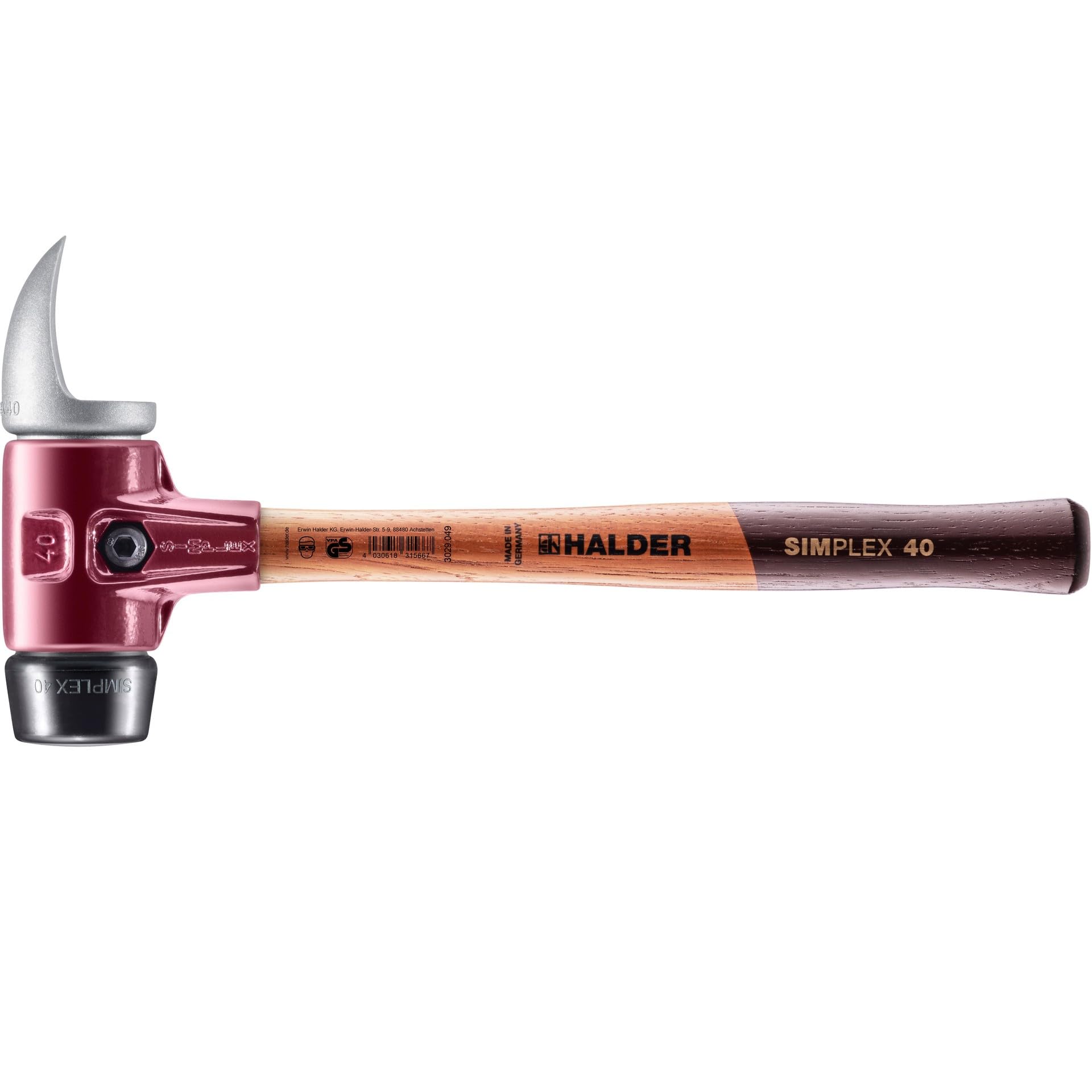 SIMPLEX - Schonhammer, Gummikomposition/Weichmetall-Hackeinsatz; mit Tempergussgehäuse und hochwertigem Holzstiel | D=40 mm | 3029.049