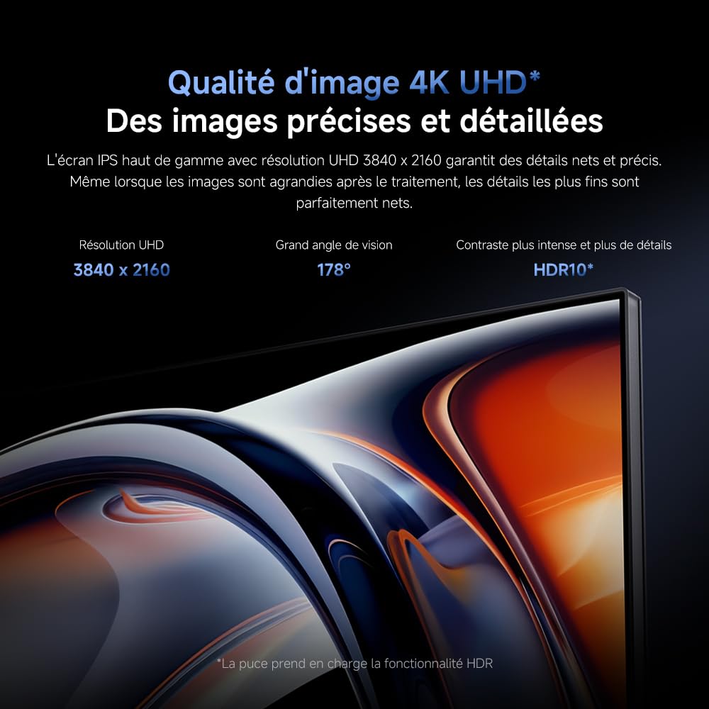 XIAOMI A27Ui Moniteur UHD 4K 27 Pouces, IPS, HDR10, 100% sRGB, 95% DCI-P3, Recharge Inversée 90W, Certification TÜV Low Blue Light (3840 x 2160/HDMI 2.0/DP 1.4/Type-C 90W Output)
