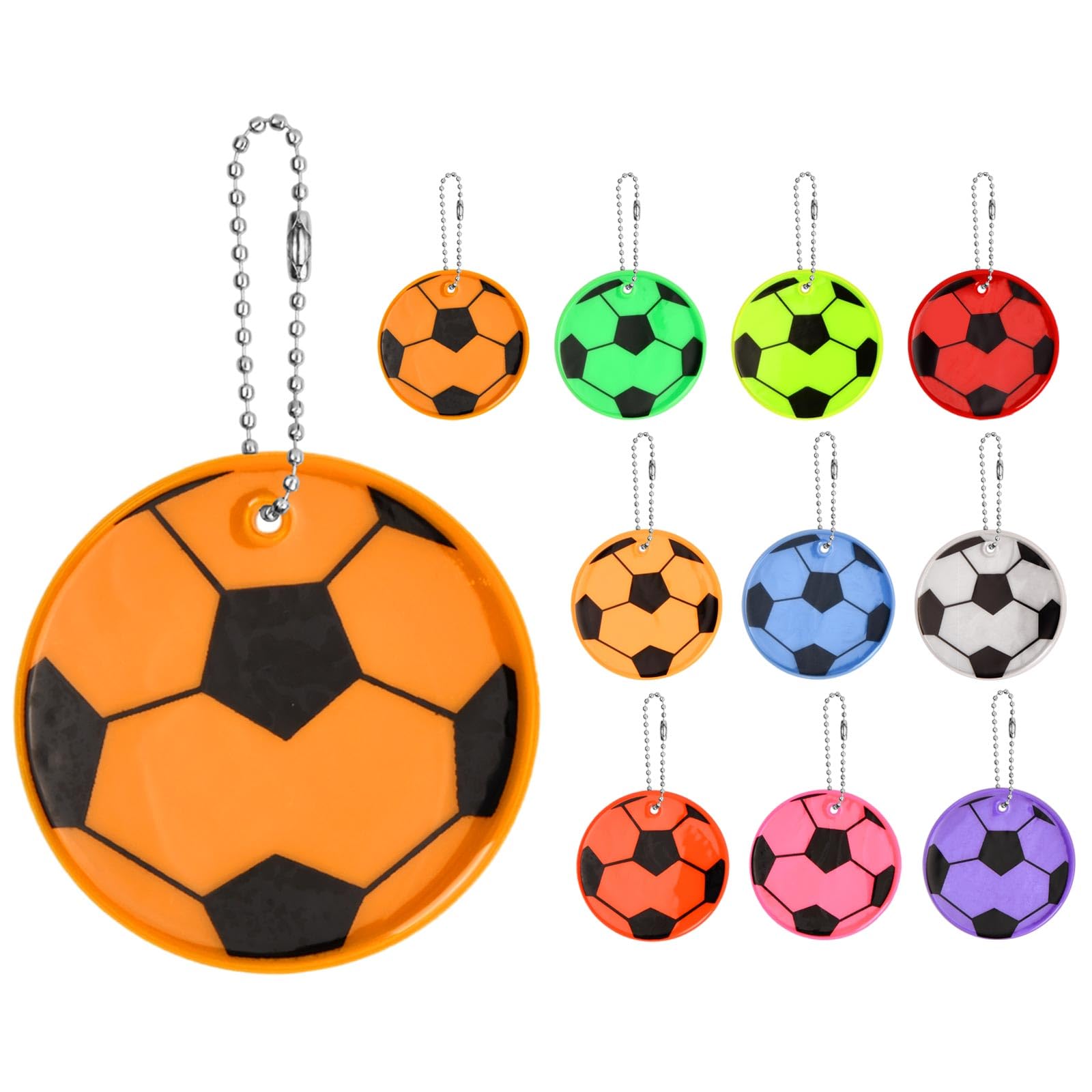 emperoch 10pcs Reflective Football Keychain Pendants PVC Safety Reflectors Pendants Hanging Football Key Chain for Backpack, Clothes, Cycling, Walking, Running(10 Colors)