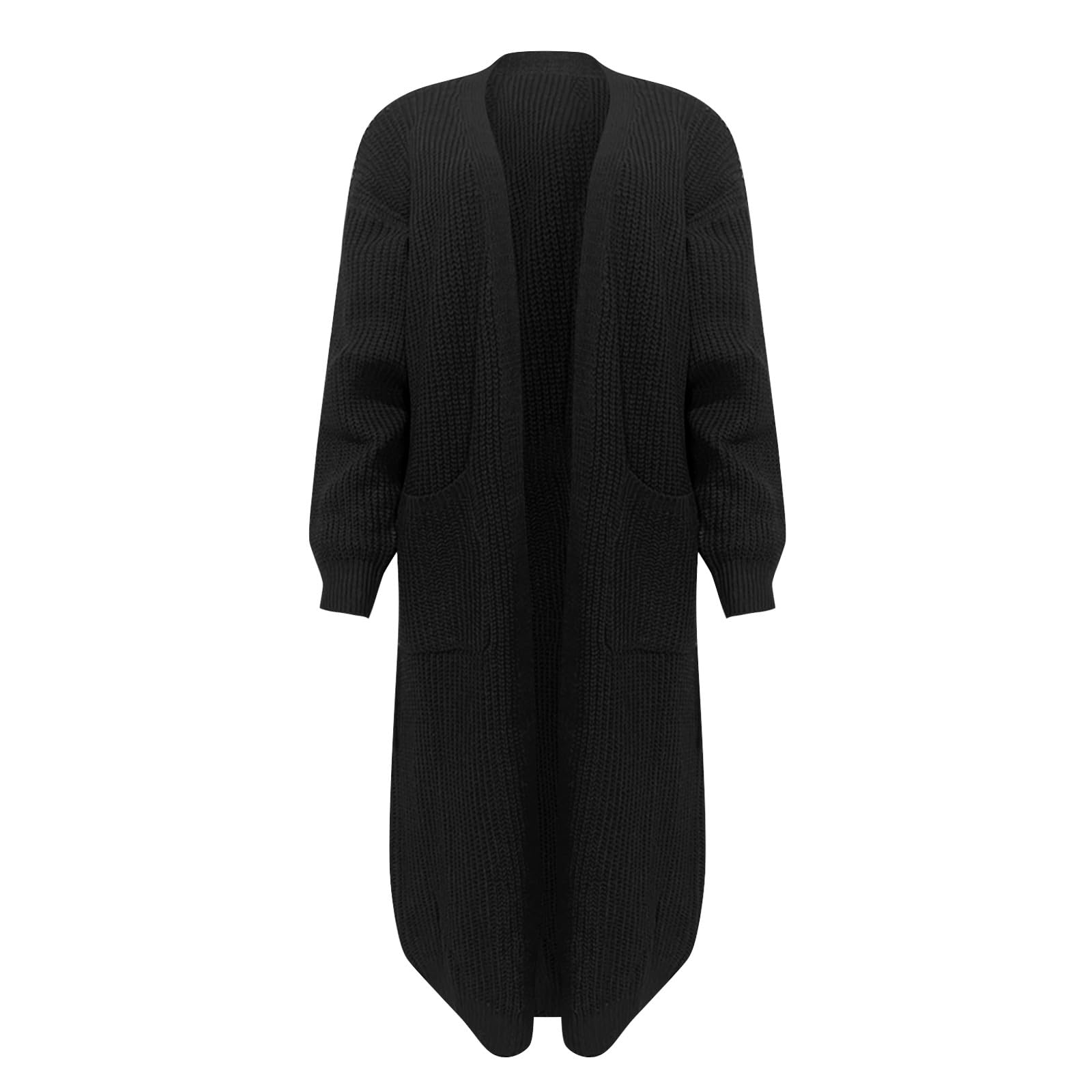 Femme Hiver Cardigan Long Tricot Veste Ouvert Épais Manches Longues Pull Gilet Chaud Capuche Manteau Sweater Chandail Outwear Pullover Confortable Manteau De Couleur Unie