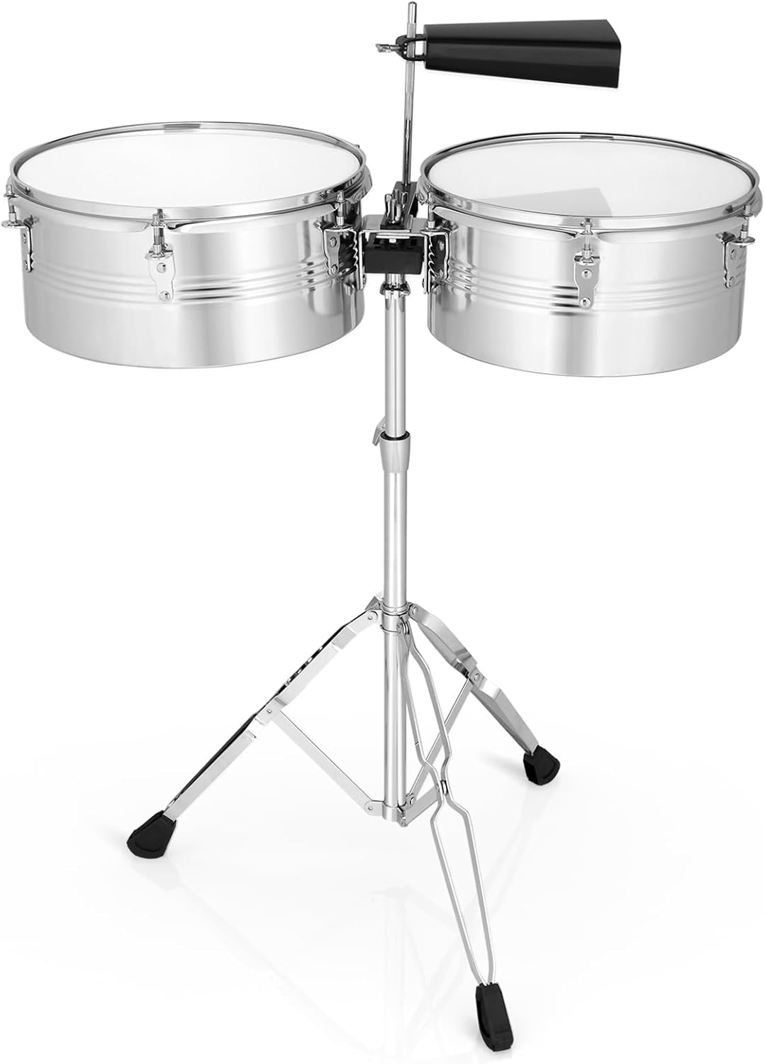 Ktaxon Timbales Instrument 13 Inch & 14 Inch Timbale Drum Set, Drums kit with Outstanding Tone, Classic Finish, Strong Durability and Full Equipment (Silver) - Image 1 of 7