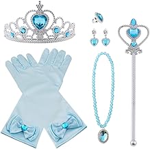 Vicloon Princess Elsa Crown Jewellery Set, Blue 9 PCS Princess Accessories for Costume Dress Up, Tiara Crown Magic Wand Necklace Gloves Earrings for Girls Cosplay
