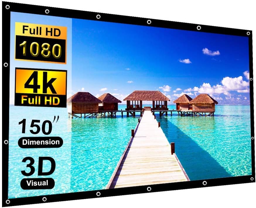 150 Inch Projection Screen Blibro 16:9 HD Foldable Anti-Crease Video Screen Portable Indoor Outdoor Projector Movies Screen for Home Theater Support Double Sided Projection 4K 3D