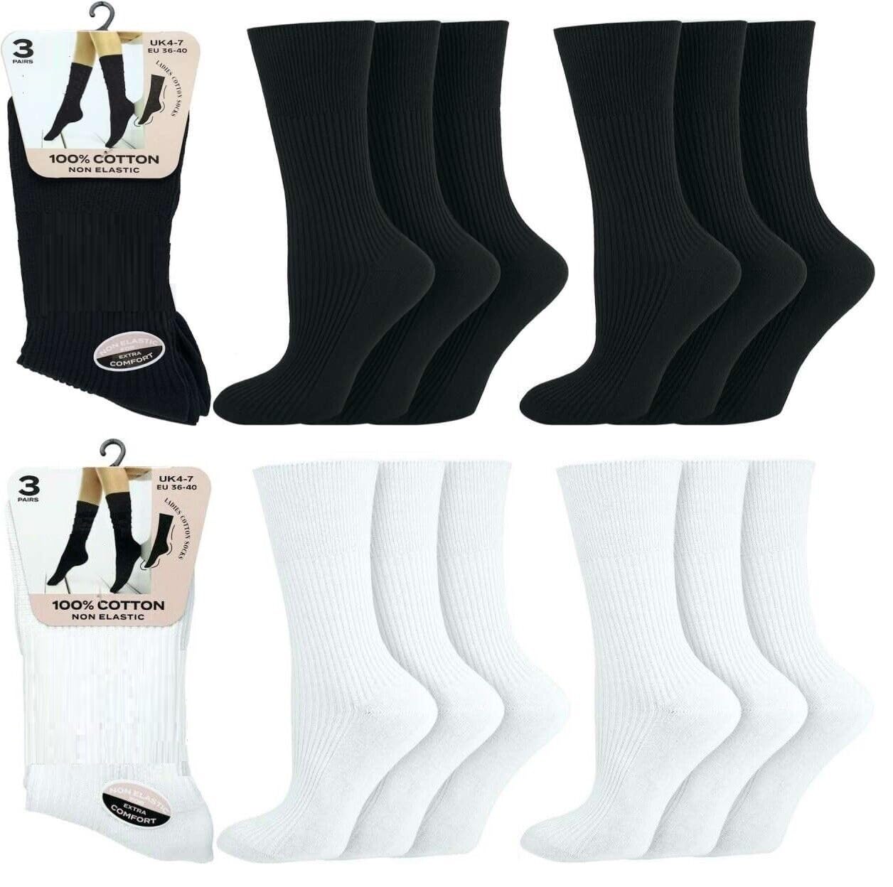 OnlyBee Ladies 100% Cotton Non Elastic Soft Top Socks 3 Pairs