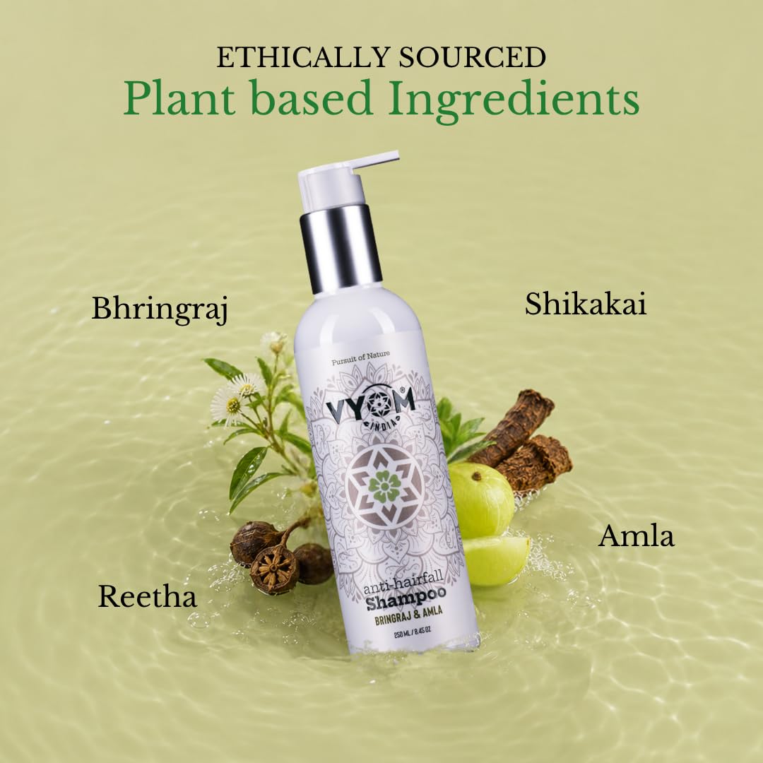 Vyom India Anti-Hairfall Shampoo 250ml | Bhringraj & Amla with Reetha & Shikakai | Herbal Hair Growth & Strengthening | Sulphate & Paraben Free Natural Shampoo for Men & Women 4
