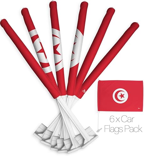 Miniatura 1 de Banderas de coche tunecinas de la Copa del Mundo 2022, 6 banderas para Carros Auto, 32 países para decoración de ventana, poste de clip, accesorios