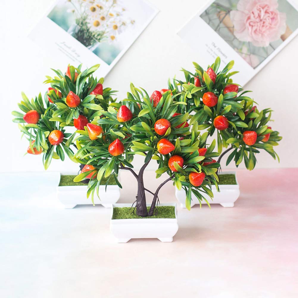 Pittospwer 1 x Artificial Tree Fruit Strawberries Bonsai Office Home Garden Office Party Decorations