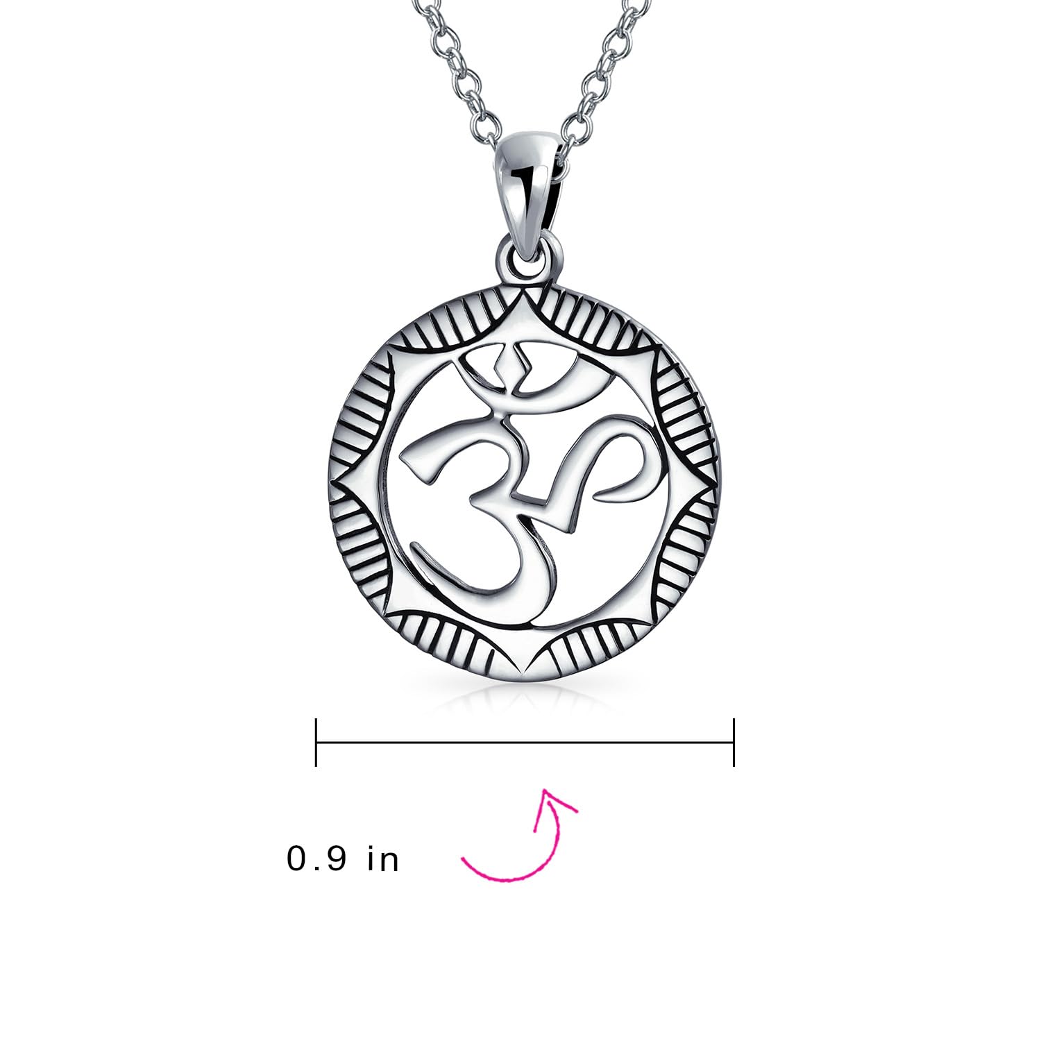 Mediation Celestial Buddha Heptagramm Sanskrit Symbol Yoga Medaillon Aum Om Ohm Halskette Anhänger Für Frauen Teens Männer Halskette Kreis Scheibe Oxidiert .925 Sterling Silber