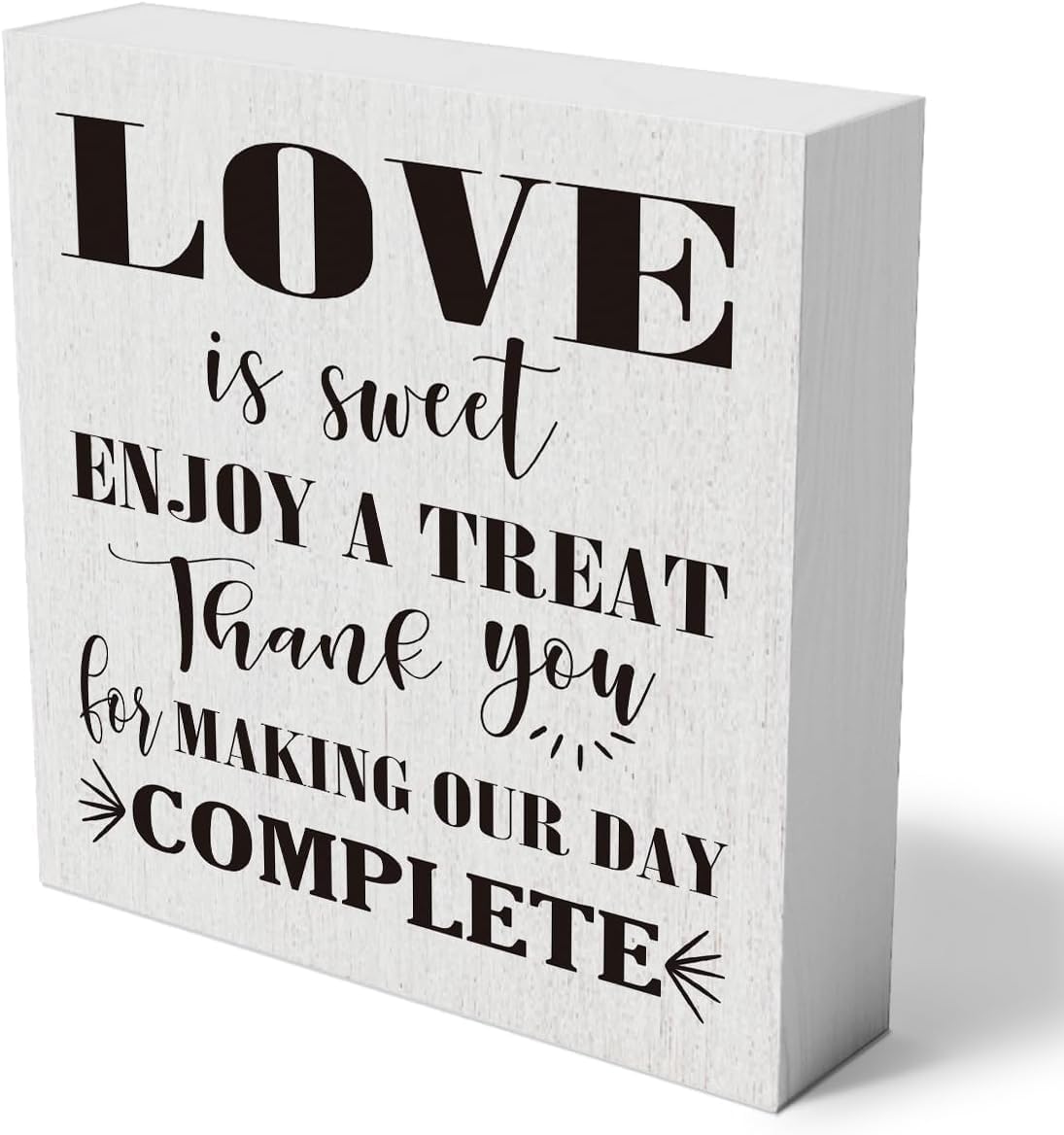 Panneau Bois Décoratif « Love Is Sweet Enjoy A Treat » - 12,7 Cm Carré - Décoration Table Mariage, étagère, Maison - Rustique