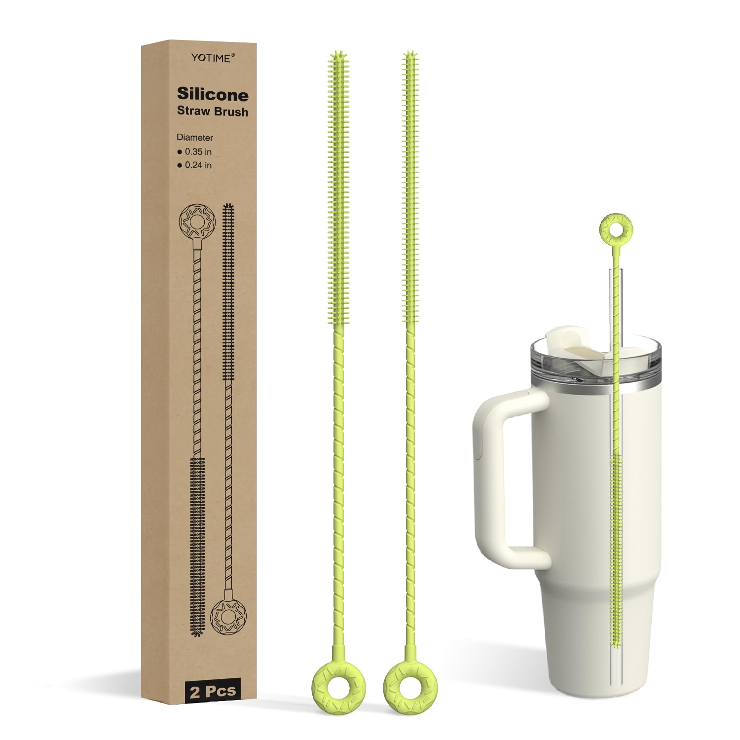 YOTIME Silicone Straw Cleaner Brush 2 Pcs Reusable Straw Brush 6mm 9mm for Cleaning Narrow Wide Straws Tumblers