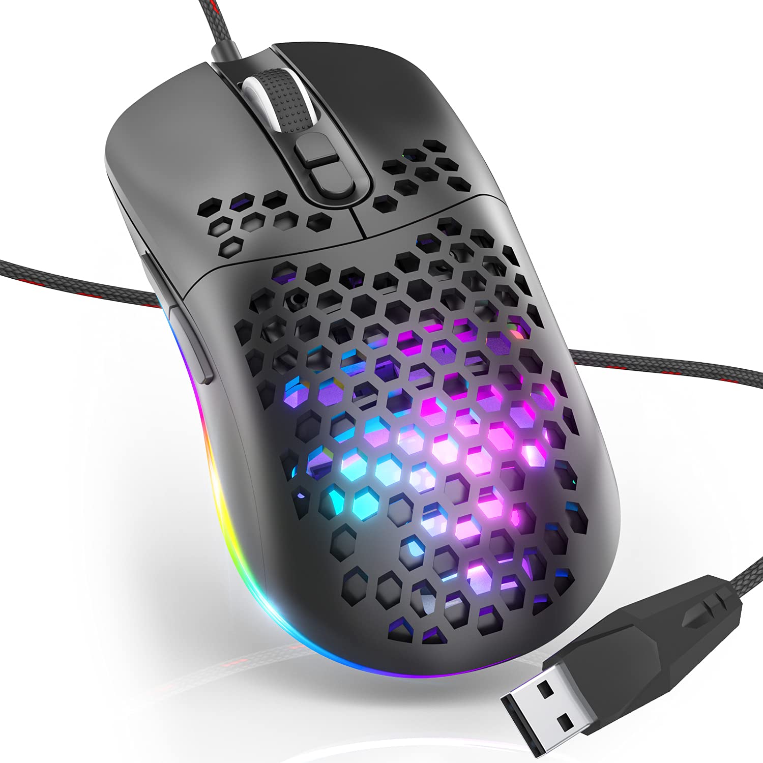 RGB Honeycomb Gaming Mouse, Ultra Lightweight LED Wired Computer Mouse with 7 Buttons, Ergonomic USB Mouse for PC, Laptop,...
