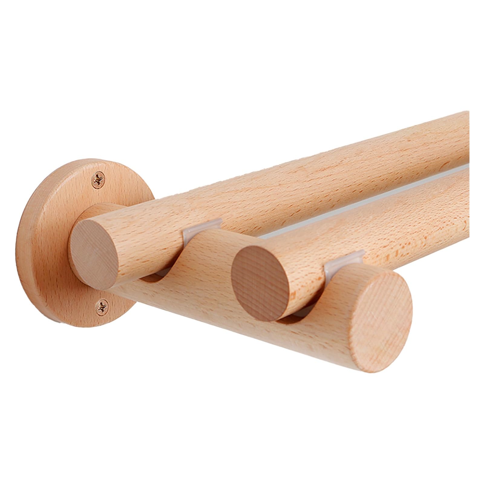 Barra de cortina doble de madera romana para un dormitorio acogedor
