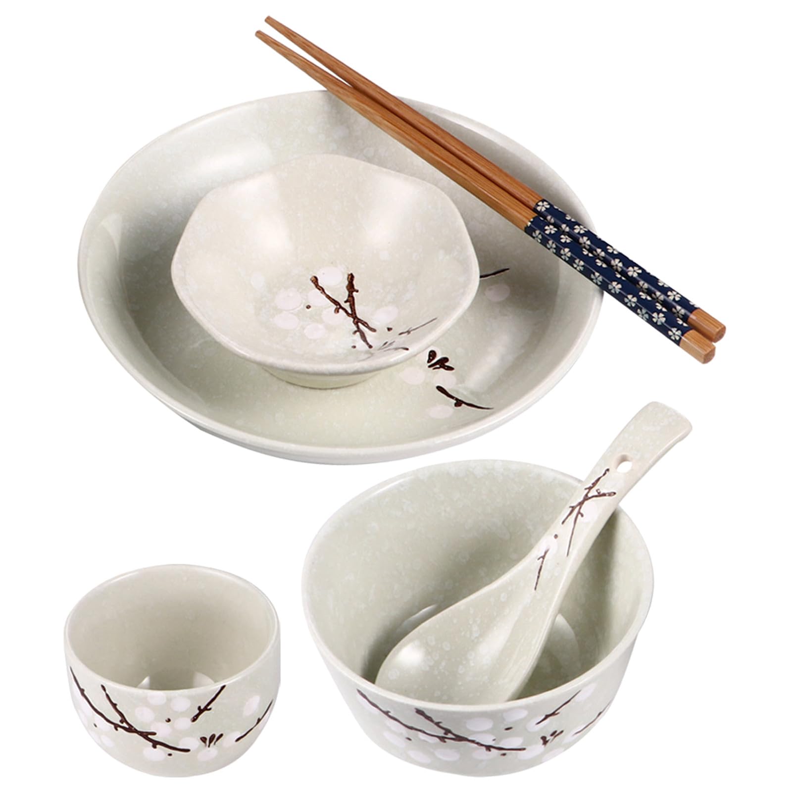Alipis Juego de Vajilla Japonesa de Cerámica Azul Persona, 6 Piezas Prácticas Bol, Plato, Taza, Palillos y Cuchara, Vajilla Ecológica para Uso Diario en Casa