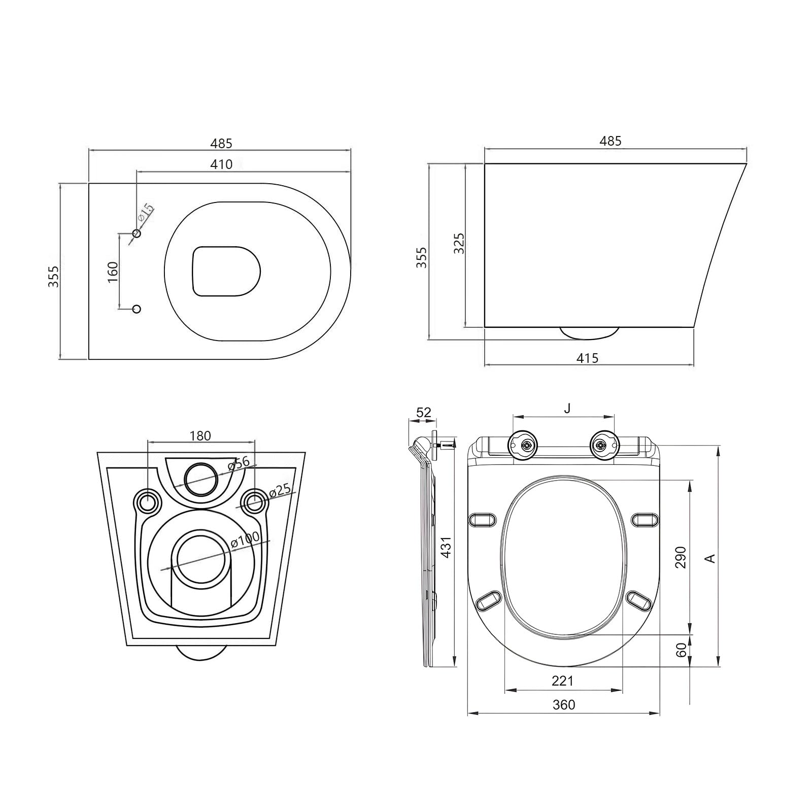 Set WC sospeso senza bordi per WC con sospensione bidet – WC da parete con rivestimento nano – WC con sedile WC con abbassamento automatico – bidet da parete per doccia intima – bidet doccia igienica