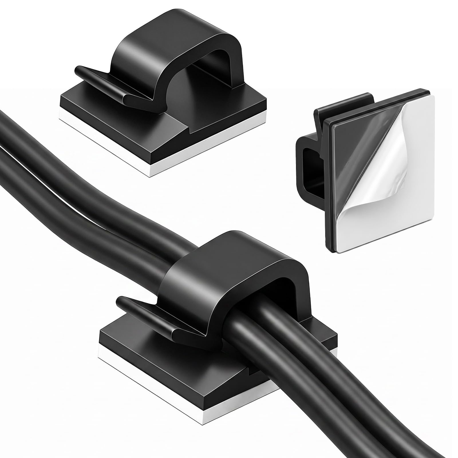100pcs Adhesive Cable Clips Large Black Cable Clips Cable Management Self Adhesive Wire Holder Organizer Sticky Cable Clips Wire Clips (Large-Black)