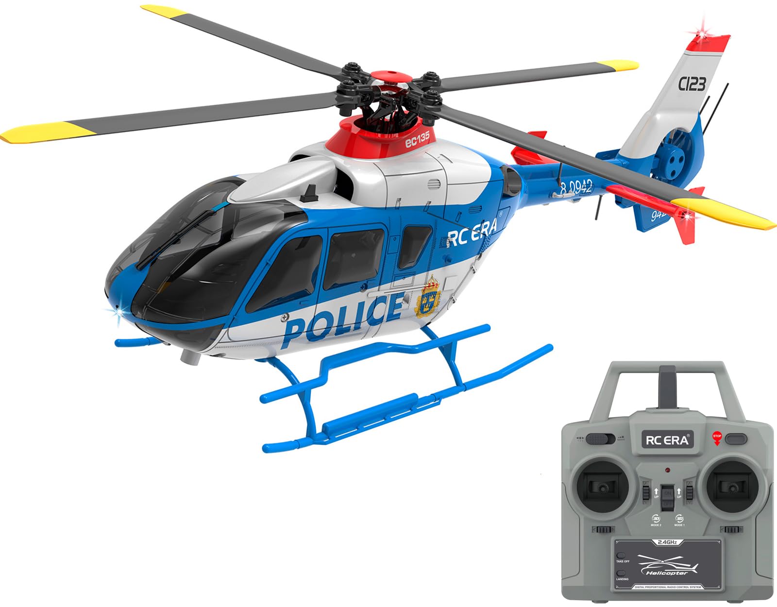 C123 RC Helicopter 2.4G 6CH 6-Axis Gyro Optical Flow Localization Altitude Hold 1/36 Remote Control Plane Ready to Fly RTF(BLUE-EC135)
