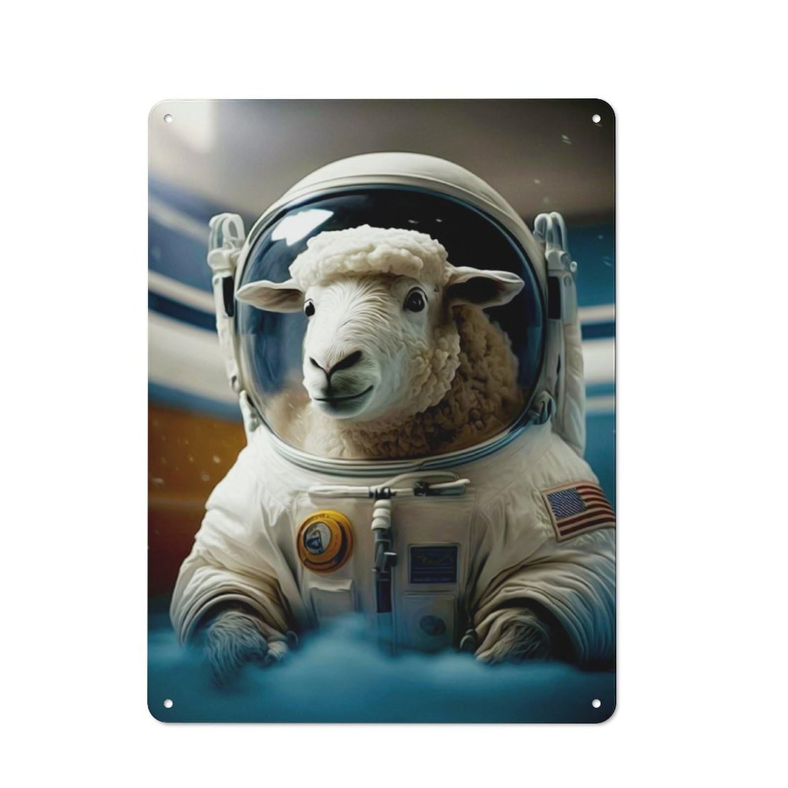 Junmoney Style-11 Old Style Sheep Astronaut Decorative Tin Plaque 40X30cm, Bar Wall Plaque For Bar, Kitchen, Garage Or Games Room