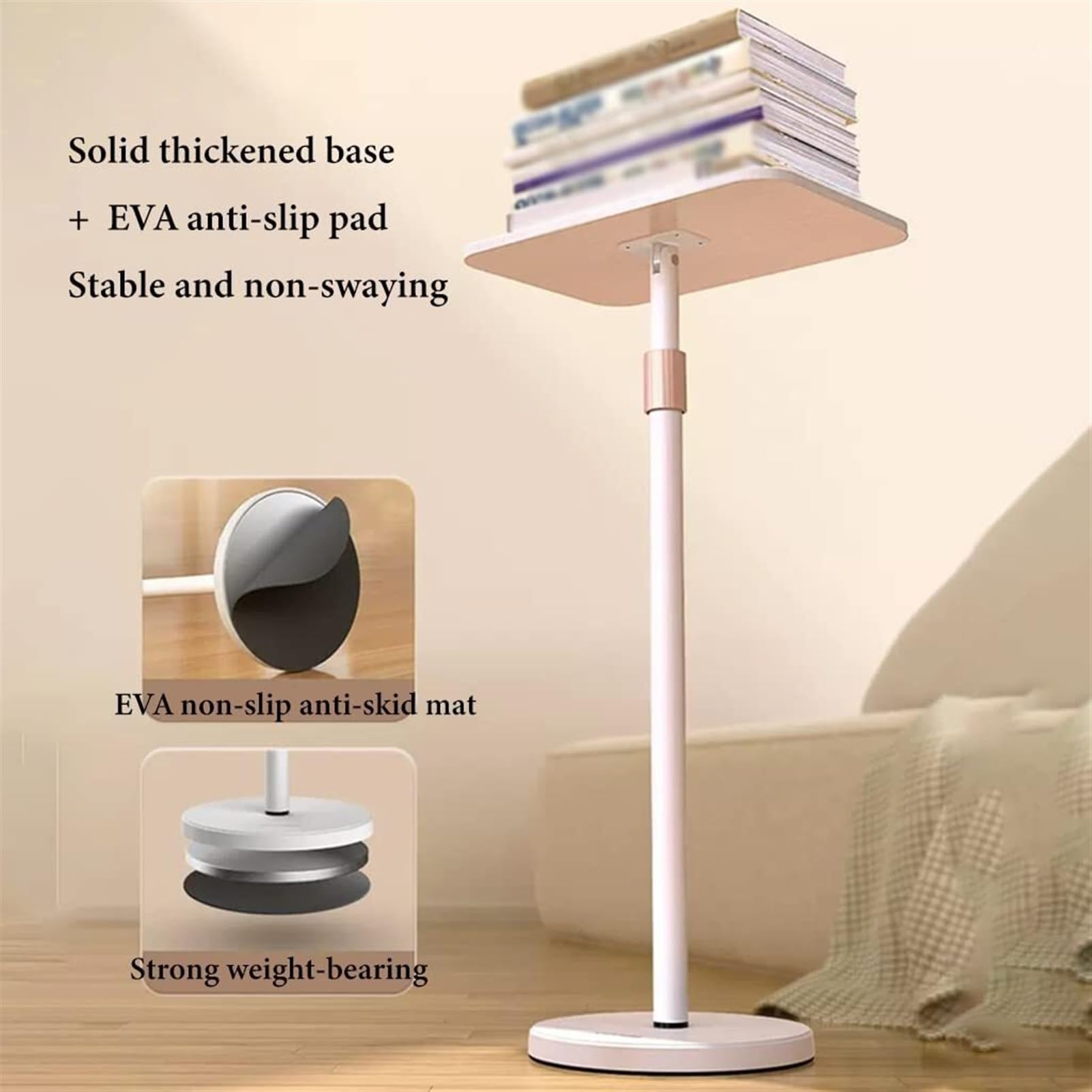 Atril para Leer en la Cama, Soporte para Libros de Suelo para Leer, Soporte para portátil de Altura Ajustable, Soporte para Libros de Cocina y revistas con ángulo ajustab